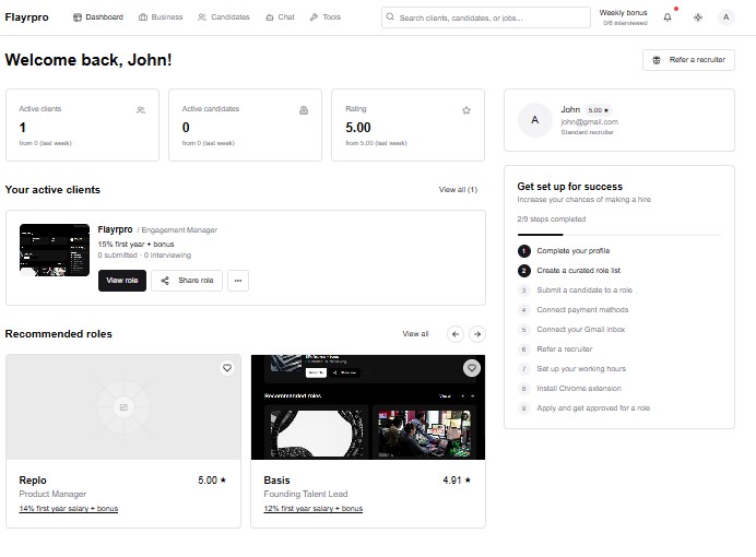 Recruitment platform dashboard